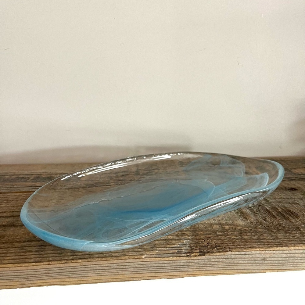 Blue swirl art glass tray platter - Picture 2 of 5